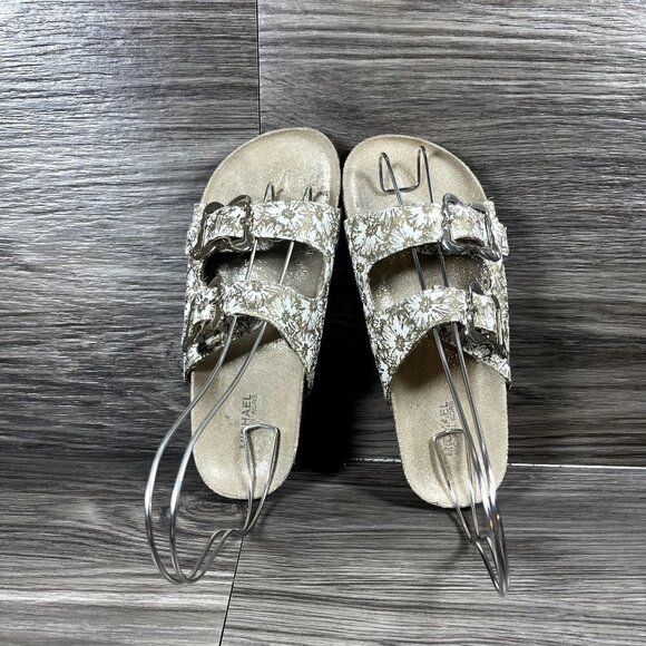 Michael Michael Kors Girls White & Gold Floral Double Strap Sandals Shoe Size 3 - Picture 5 of 8